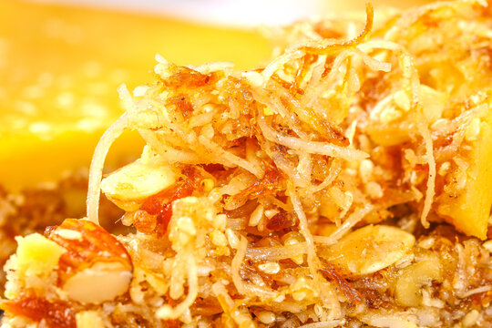 Traditional Huazhou Tolo Nut Cake Chinese Cultural Specialty Dessert with Golden Autumn Colors