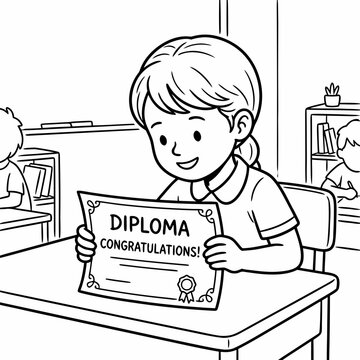 Smiling student holding diploma with congratulations in classroom  