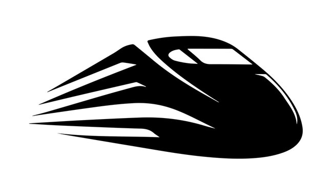 Sleek black and white high-speed train illustration, symbolizing rapid transit, modern transportation, and efficient travel across vast distances.