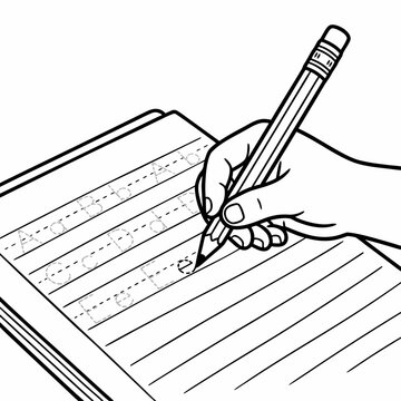 Hand holding pencil writing on lined notebook for Knowledge Day  