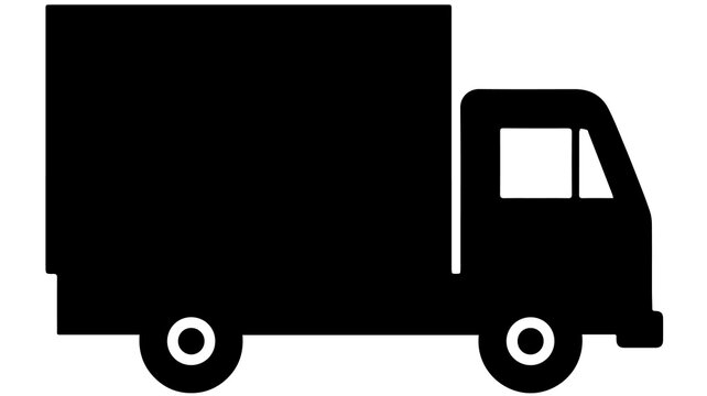 A simple black and white vector icon depicting a delivery truck, symbolizing logistics, transportation, and efficient shipping services worldwide.