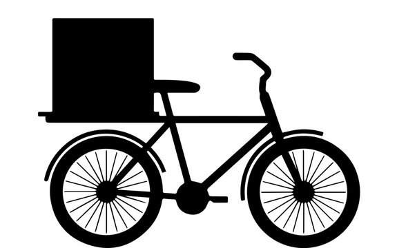 A silhouette of a vintage delivery bicycle with a large box, representing urban transport and local business logistics efficiently