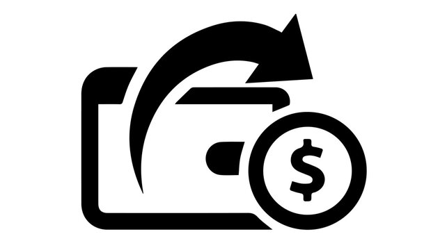 Circular arrow icon with dollar sign representing refund, return, money back guarantee, or financial transaction process