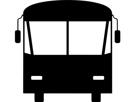 Front view of a black school bus icon, a simple vector illustration representing transportation, education, and student travel safely