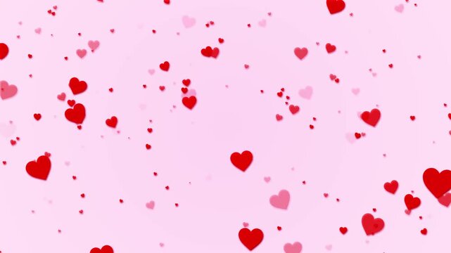 Soft pink heart background floating red blush shapes, gentle shadows, clean pastel space. Valentine wedding greetings, anniversary slides, proposal promos, social reels, romantic messages, overlays.