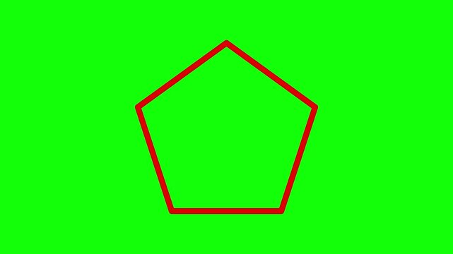 Animated red pentagon shape spinning and rotating slowly on green screen background motion.