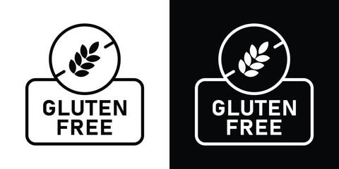 Gluten free food safety label featuring a crossed-out wheat stalk symbol inside a badge, ideal for dietary restriction signage and organic grocery packaging design vectors. © bibin