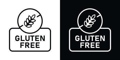 Gluten free food safety label featuring a crossed-out wheat stalk symbol inside a badge, ideal for dietary restriction signage and organic grocery packaging design vectors. © bibin
