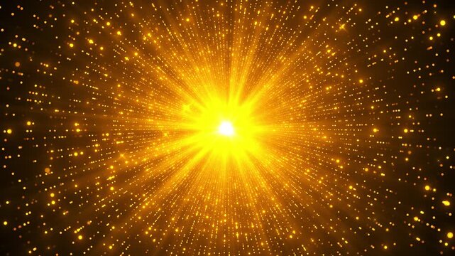 Golden particle explosion background bright burst, radiant dot trails, energetic star glow. celebration , award intros, festive reveals, victory screens, event titles, luxury promos, motion overlays.
