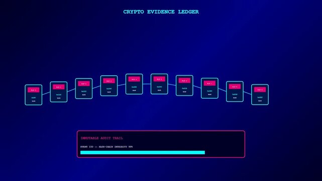 A zero trust digital framework demonstrates interconnected nodes forming an evolving chain reaction with vibrant pink modules appearing against a stark navy blue gradient atmosphere
