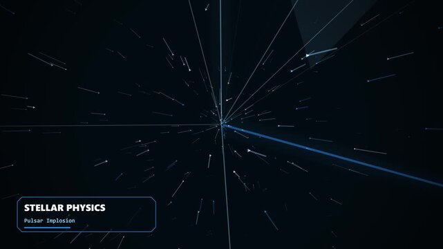 Stellar Physics Pulsar Implosion featuring glowing light beams and geometric triangular shapes in deep dark space