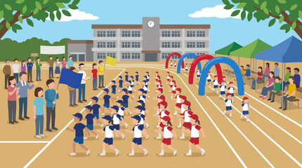 Elementary School Sports Day Track and Field Event Illustration