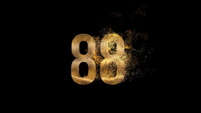 Beautiful Golden Number 88 with Golden Particles and Transparent Background, Golden Number Eighty Eight