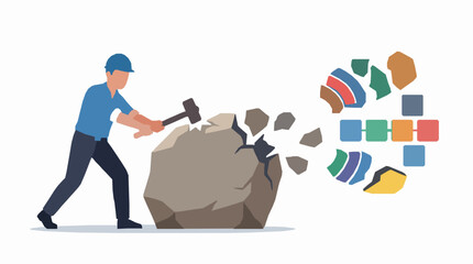 Concept of Blockchain Data Mining and Processing with Worker Character Smashing Big Rock with Hammer to Extract Crypto Blocks Vector Illustration © Md Imran