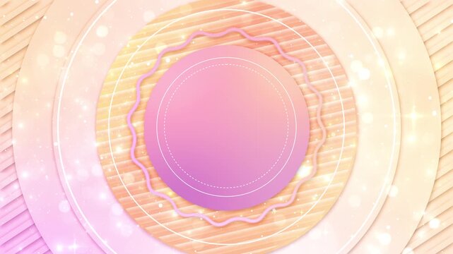 Pastel pink circular abstract background peach layers, glowing bokeh, elegant center frame text logo. beauty videos, baby shower titles, wedding invites, social reels, product promos, motion graphics.
