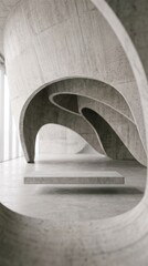 Fototapeta premium Modern architectural concrete interior with curved walls and floating platform for product display