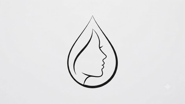 Single Line Drawing Woman Face Water Droplet Logo Reveal Animation 4K.