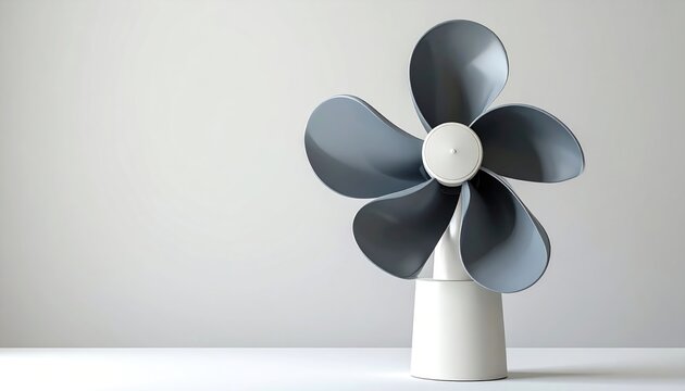 Sleek, modern fan with five sculpted, dark grey blades on white base