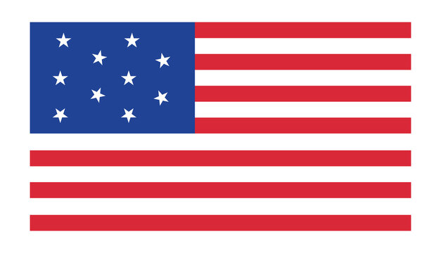 American flag with 13 stars isolated on transparent background