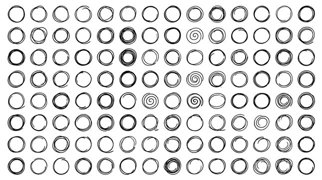 Set of hand drawn scribble circles and messy sketch rings isolated on white background for design work