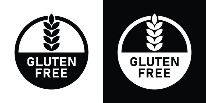 Modern circular gluten free logo design dividing a wheat ear graphic and text, suitable for healthy lifestyle branding, allergen-free menus, and natural organic product seals.