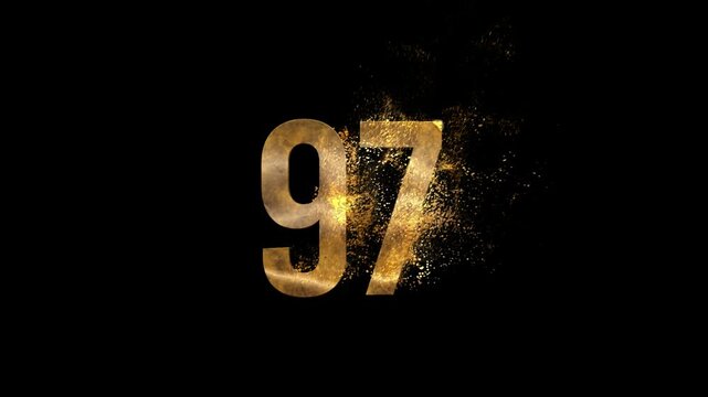 Beautiful Golden Number 97 with Golden Particles and Transparent Background, Golden Number Ninety-Seven