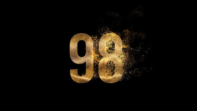 Beautiful Golden Number 98 with Golden Particles and Transparent Background, Golden Number Ninety Eight