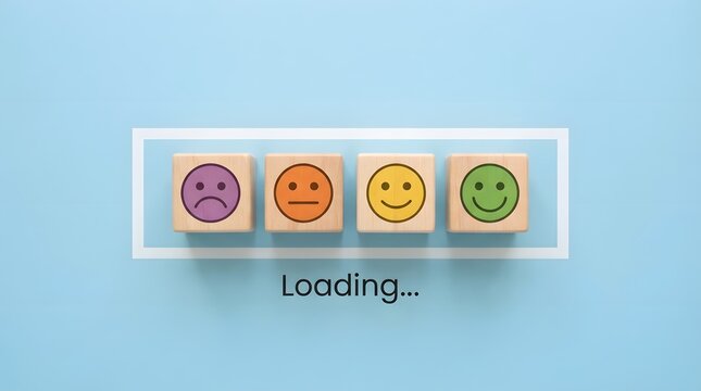 World mental health day concept emotional wellbeing progression from sadness to happiness with wooden blocks