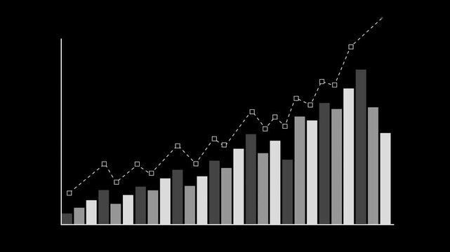 Abstract business chart with rising bar graph and line graph growth finance and market success animation