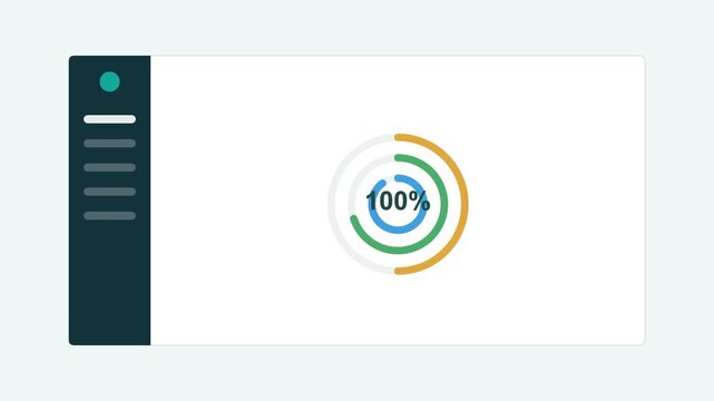 analytics dashboard with a dark sidebar and concentric radial progress rings, teal color scheme
