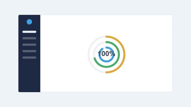 analytics dashboard with a dark sidebar and concentric radial progress rings, multicolor color scheme