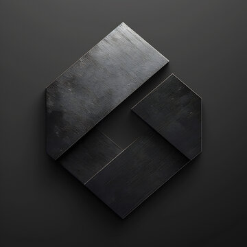 Abstract dark gray metal geometric shape 3D rendered with rough textured surface