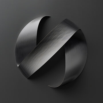 Abstract curved metal ribbon in a dark gray metallic style 3D rendered