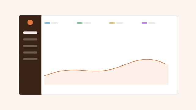 analytics dashboard with a dark sidebar and a smooth area curve chart, orange color scheme