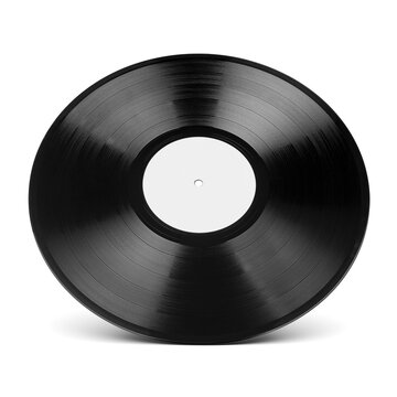 Black vinyl LP record with a blank label isolated on white.