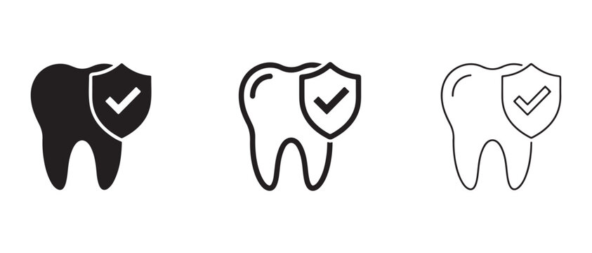 tooth icons with shield checkmark symbols indicating protection or approval isolated on transparent background