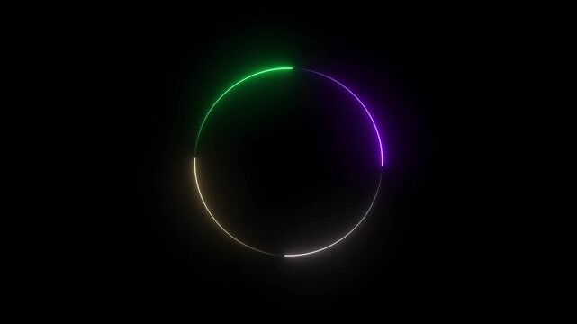 Neon glowing loading circle animation with rotating multicolor light ring