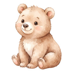Watercolor Cute Brown Bear Cub, Hand Painted Wildlife Illustration for World Animal Day Isolated on White Background  © tripsy