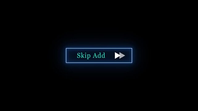 Neon skip ad button interface animation for digital media and streaming platforms advertisement digital interface