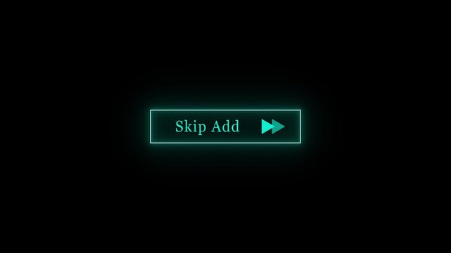 Neon glowing skip ad button interface for digital media and advertising