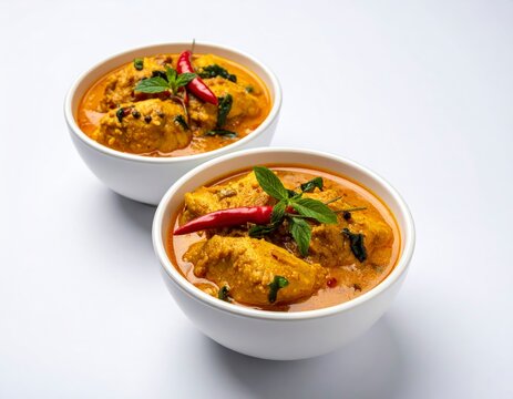 Traditional South Indian parotta served with aromatic chicken curry in a white bowl