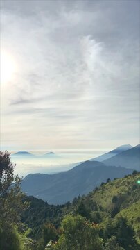Beautiful Summer Mountain Landscape of Mount Sindoro from Mount Prau