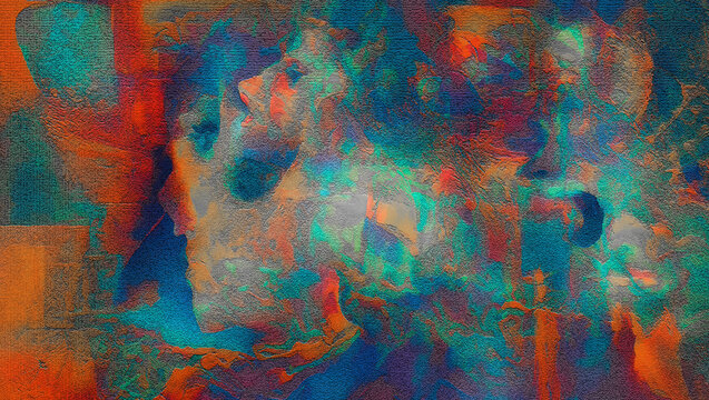 Very grainy colorful abstract with faces
