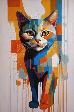 Cat portrait in many runny hues