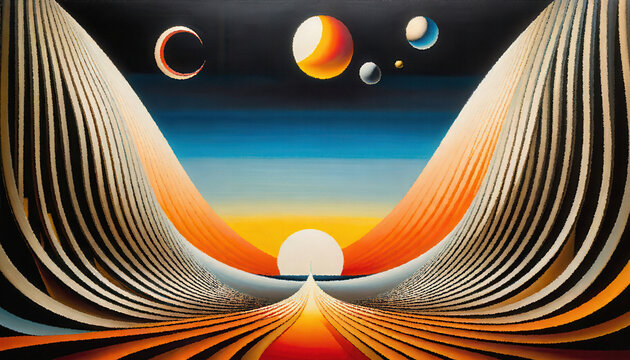 Landscape with sun and many moons