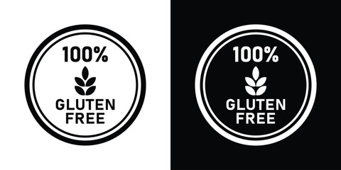 Obraz premium Round 100 percent gluten free certification seal vector graphic, ideal for celiac disease awareness signage, clean eating diet guarantee emblems, and organic grocer packaging.