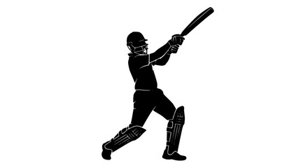 Cricket batsman hitting a shot black silhouette vector illustration featuring sports player in helmet and pads isolated on white background © AlviAhmed