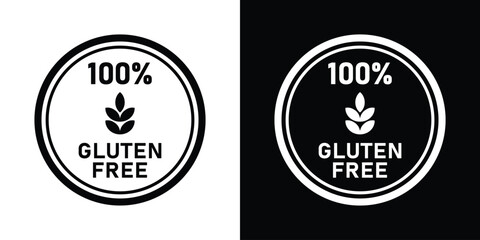 Obraz premium Round 100 percent gluten free certification seal vector graphic, ideal for celiac disease awareness signage, clean eating diet guarantee emblems, and organic grocer packaging.