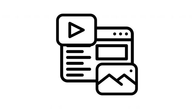 Online Video Content and Digital Media Web Page Layout Line Animation with Play Button Alpha Channel Overlay