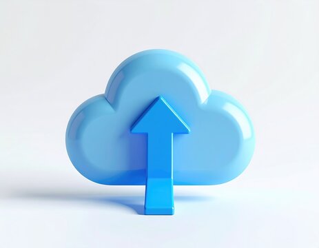 Blue glossy cloud icon with an upward arrow indicating upload